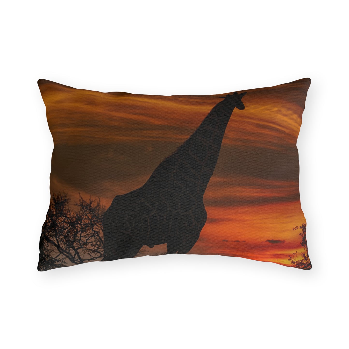 Enjoy Nature Outdoor Pillow with Giraffe Silhouette at Sunset – Artistic, Comfy, and Durable Decorative Accent