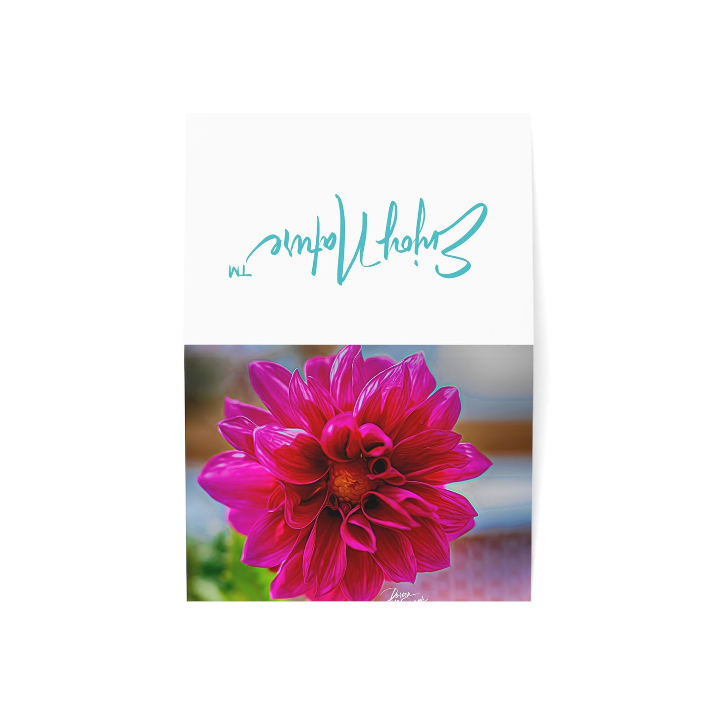 5x7 Note Card Box of 10: Bold Pink Dahlia Bloom