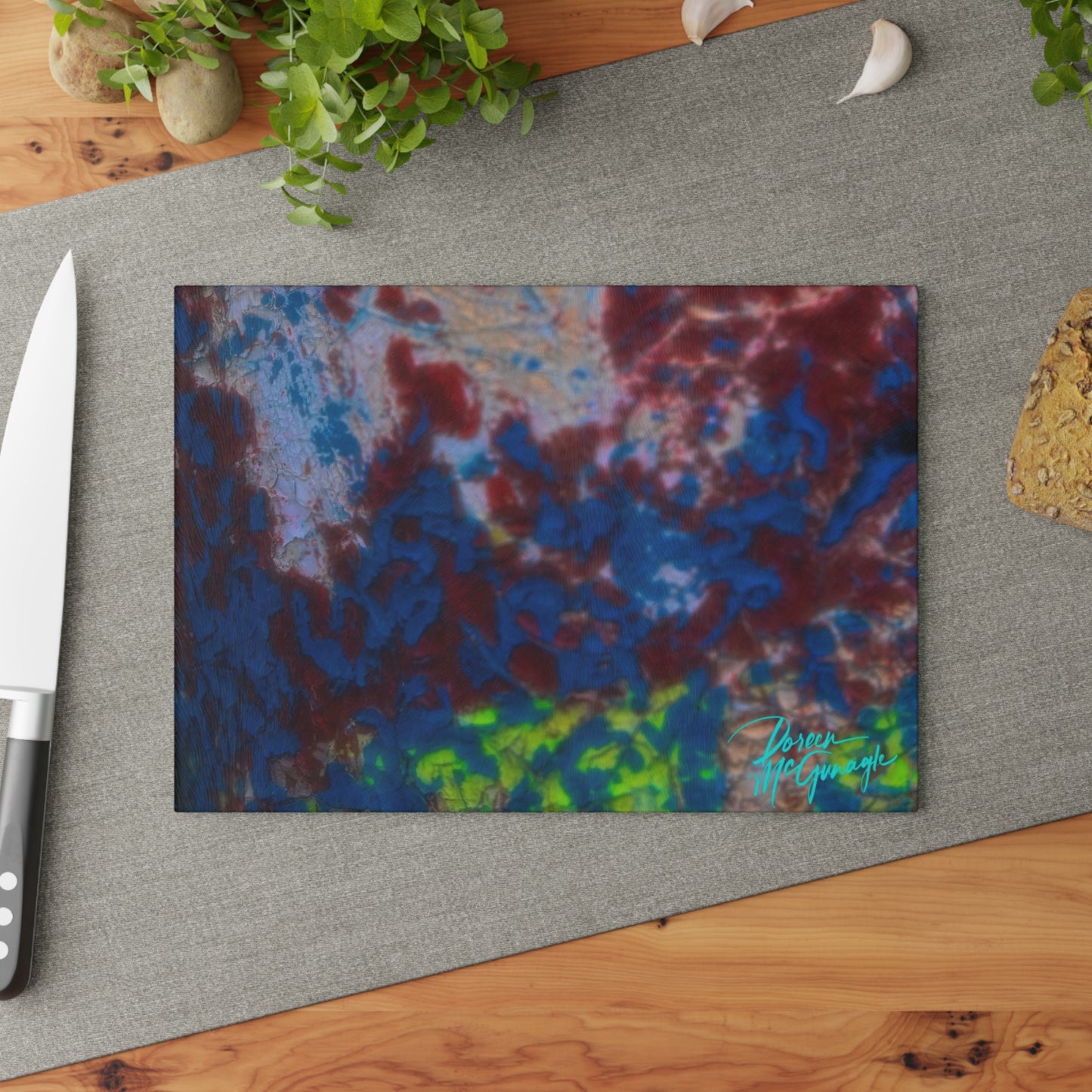 Artistic Resilience Abstract Glass Cutting Board with Nature-Inspired Design