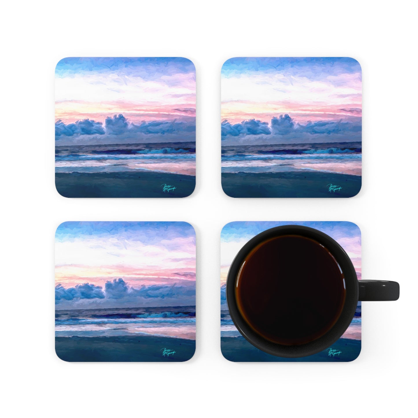 Cotton Candy Sunrise on St. Simon Island Corkwood Coaster Set