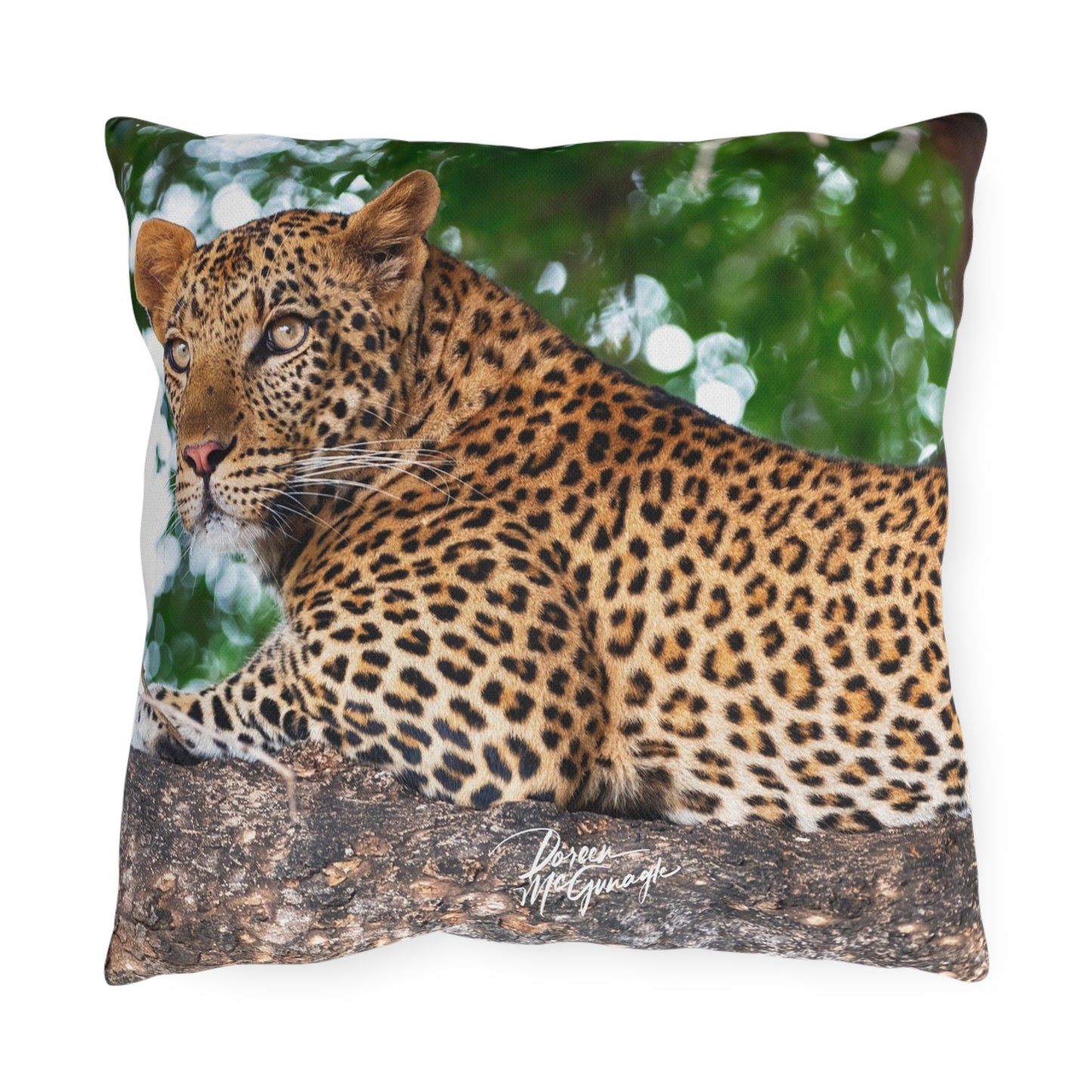 Enjoy Nature Outdoor Pillow with Leopard in Tree – Artistic, Comfy, and Durable Decorative Accent