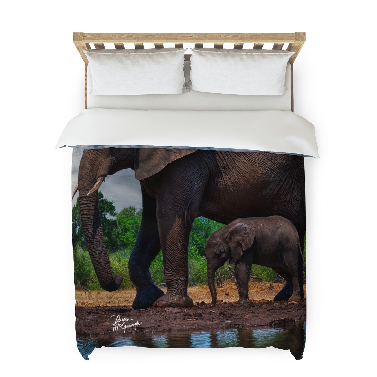 Enjoy Nature Baby Elephant with Mom at Watering Hole Duvet Cover