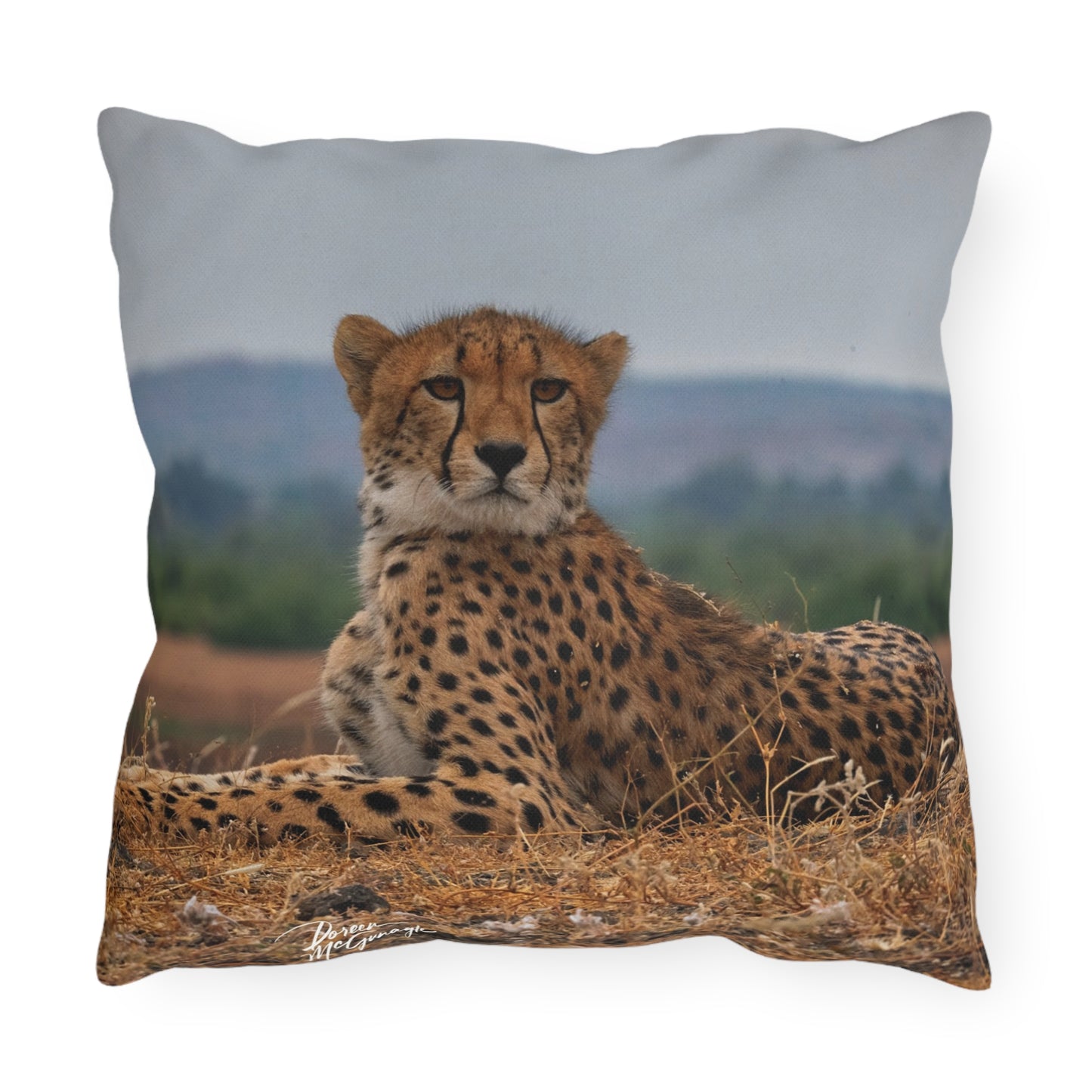 Enjoy Nature Outdoor Pillow with Cheetah Portrait – Artistic, Comfy, and Durable Decorative Accent