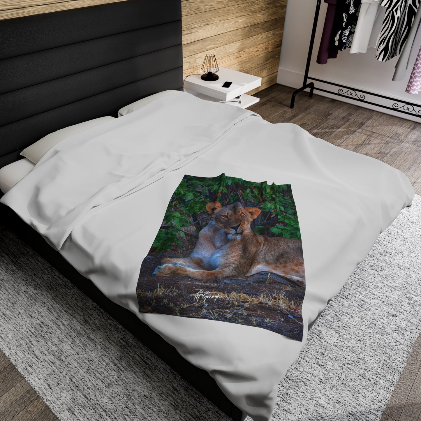 Velveteen Plush Blanket with Dreaming About a Lioness by Enjoy Nature