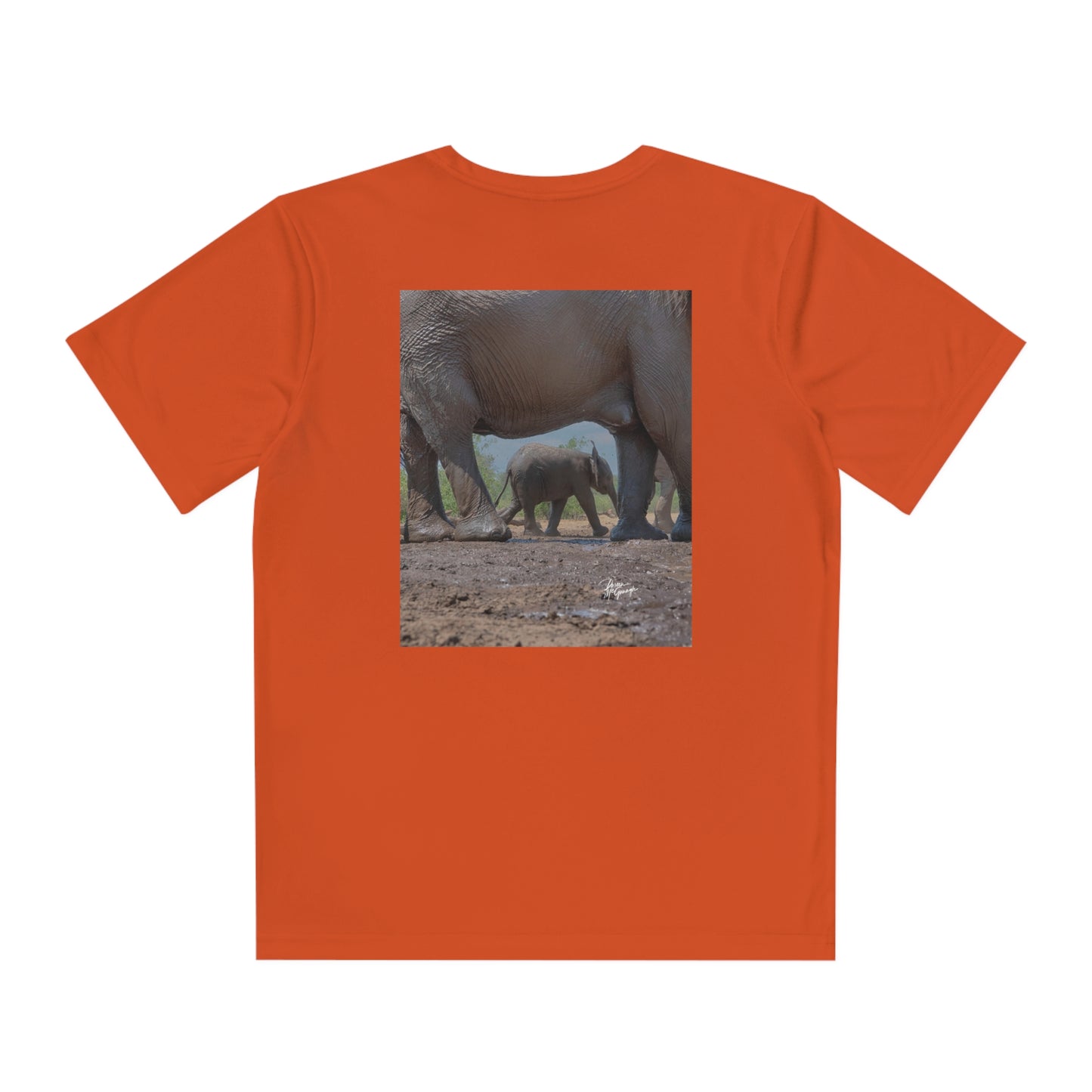 Youth Competitor Tee with Fine Art Image Baby Elephant Under Mom's Protection by Enjoy Nature