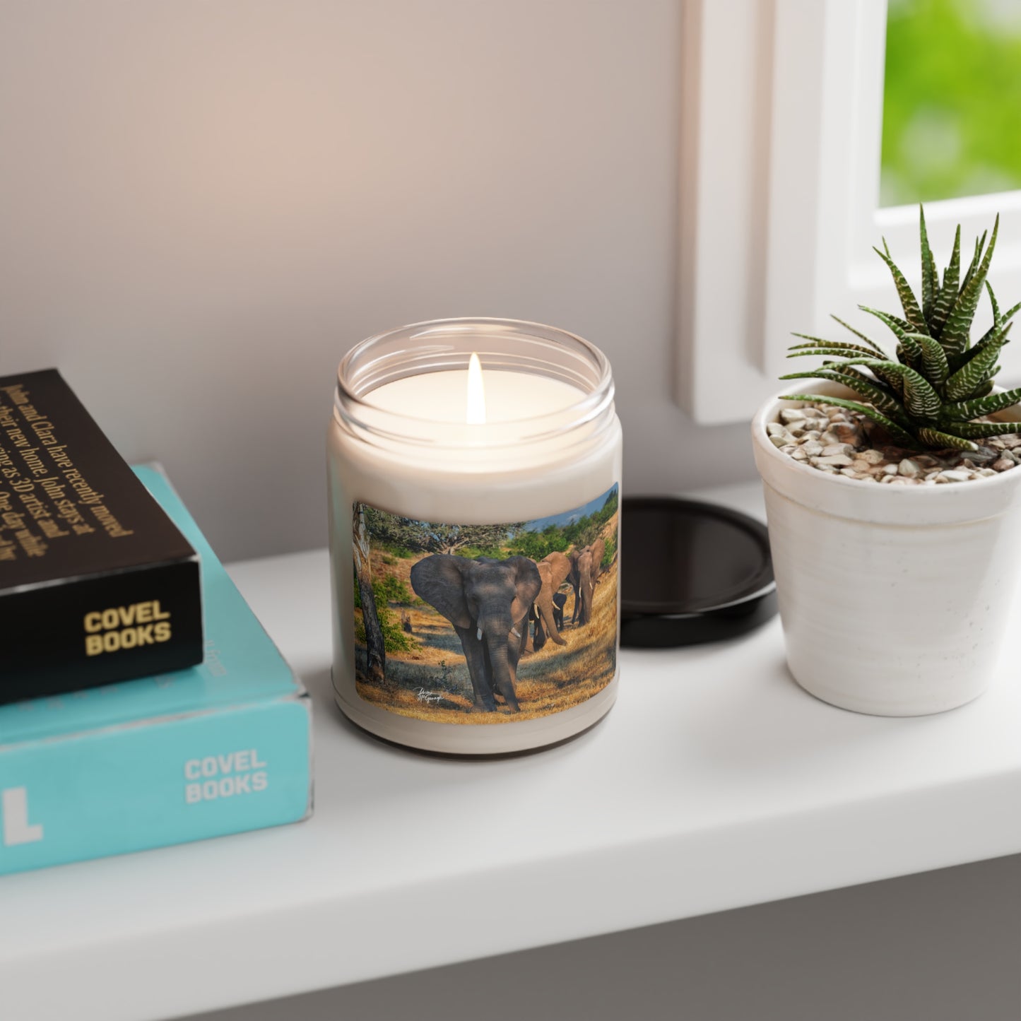 Experience the Pure Essence of Nature with the Elephant Walking Through African Savanna Scented Soy Candle by Enjoy Nature