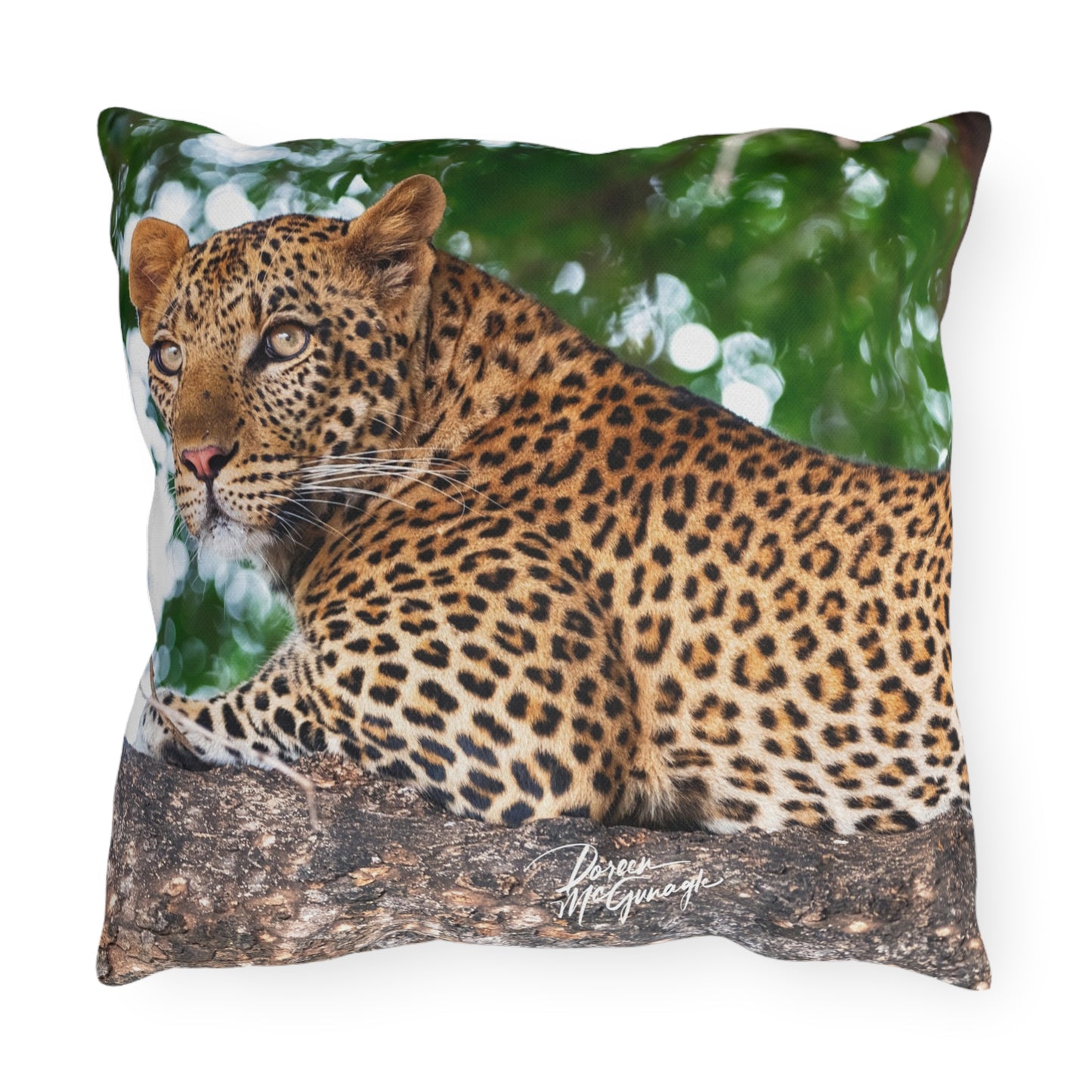 Enjoy Nature Outdoor Pillow with Leopard in Tree – Artistic, Comfy, and Durable Decorative Accent