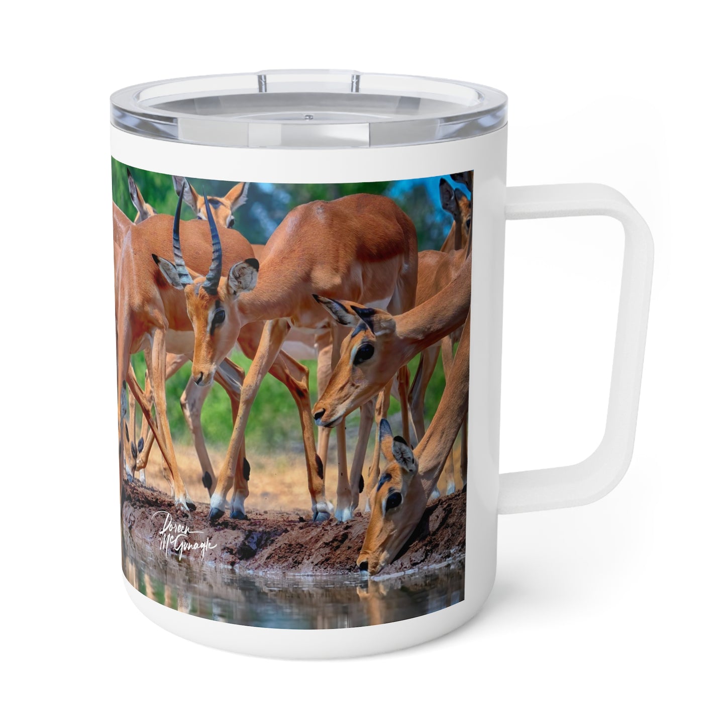 Enjoy Nature 10 oz Travel Tumbler with African Antelope at Watering Hole Design