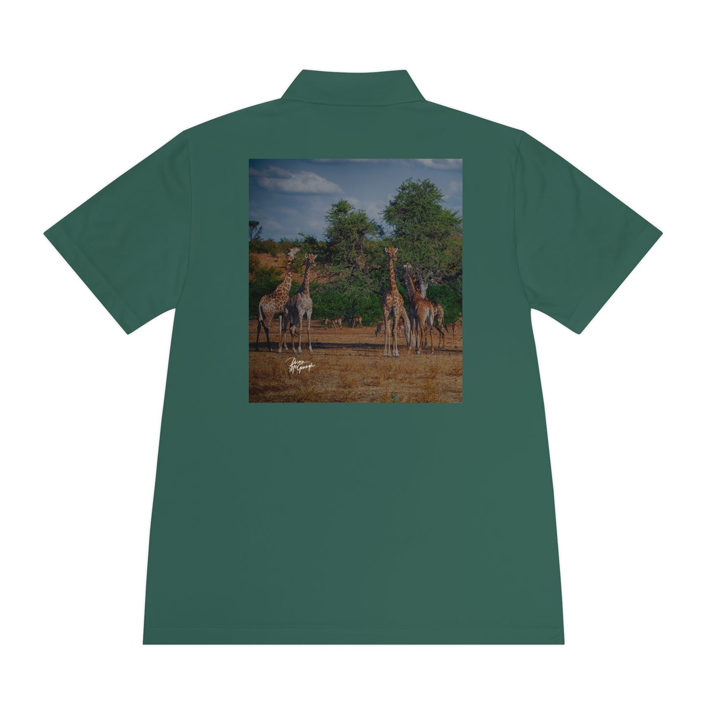 Men's Performance Polo Shirt - Giraffe Family by Enjoy Nature