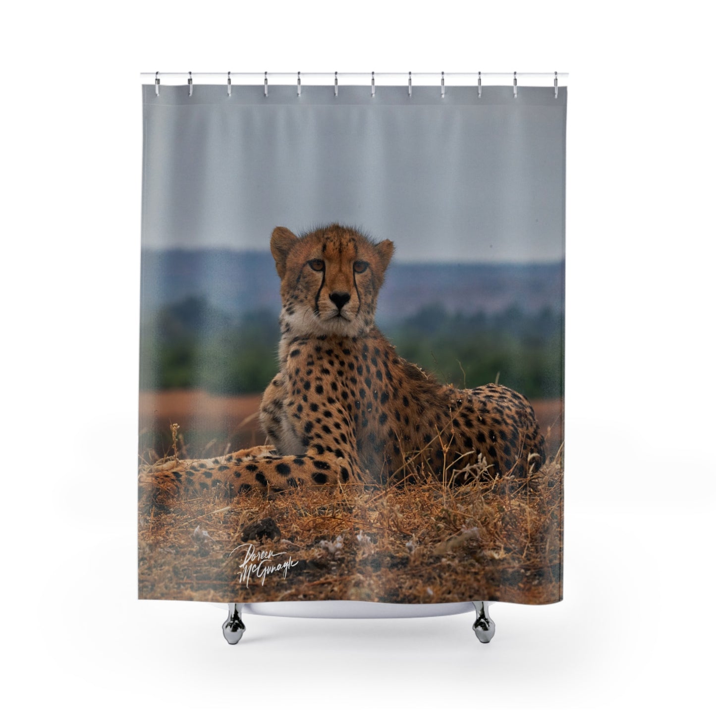 Cheetah Portrait Shower Curtain | Dramatic & Earthy Wildlife Decor by Enjoy Nature