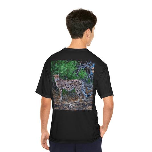 Men's Performance T-Shirt with Fine Art Image of Cheetah Stand by Enjoy Nature