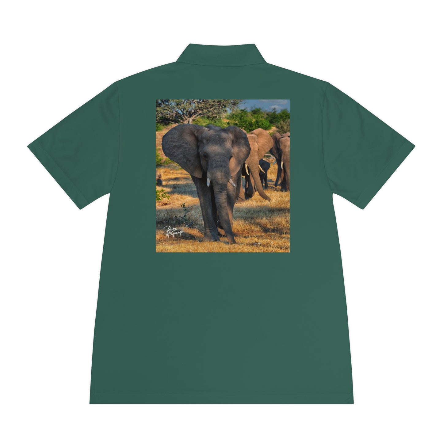 Men's Performance Polo Shirt - Spirited Elephant Herd by Enjoy Nature