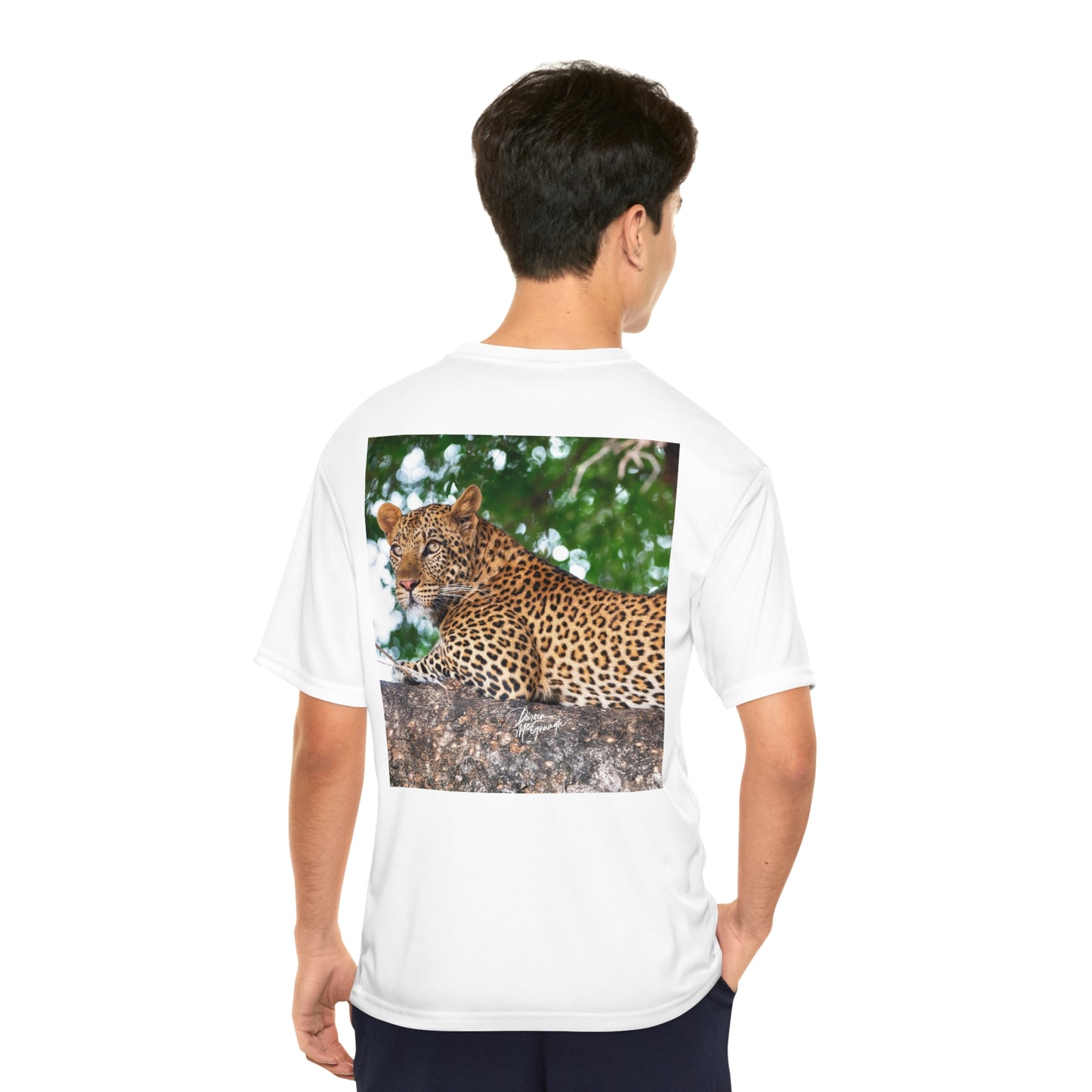 Men's Performance T-Shirt with Fine Art Image of Leopard in Tree by Enjoy Nature