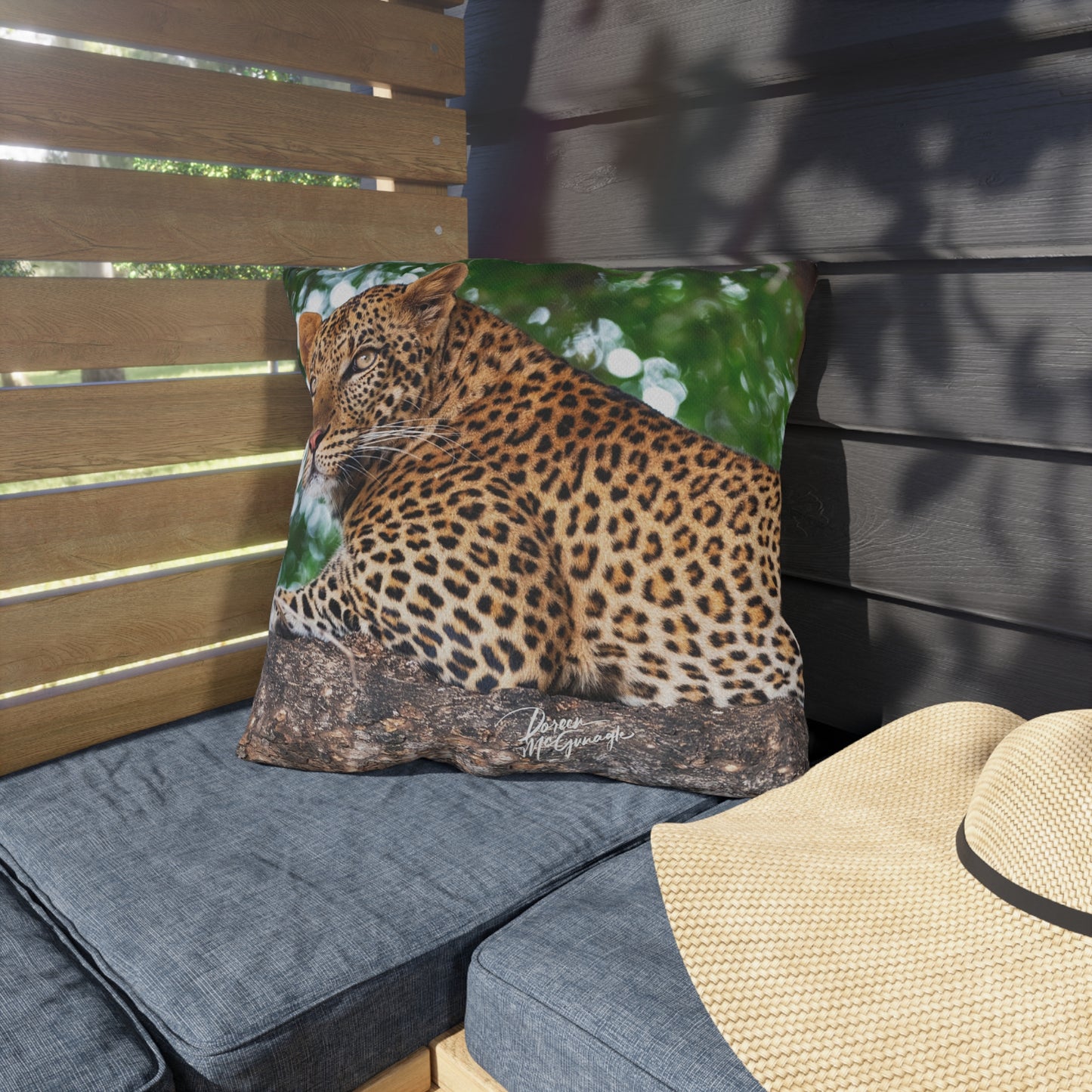 Enjoy Nature Outdoor Pillow with Leopard in Tree – Artistic, Comfy, and Durable Decorative Accent