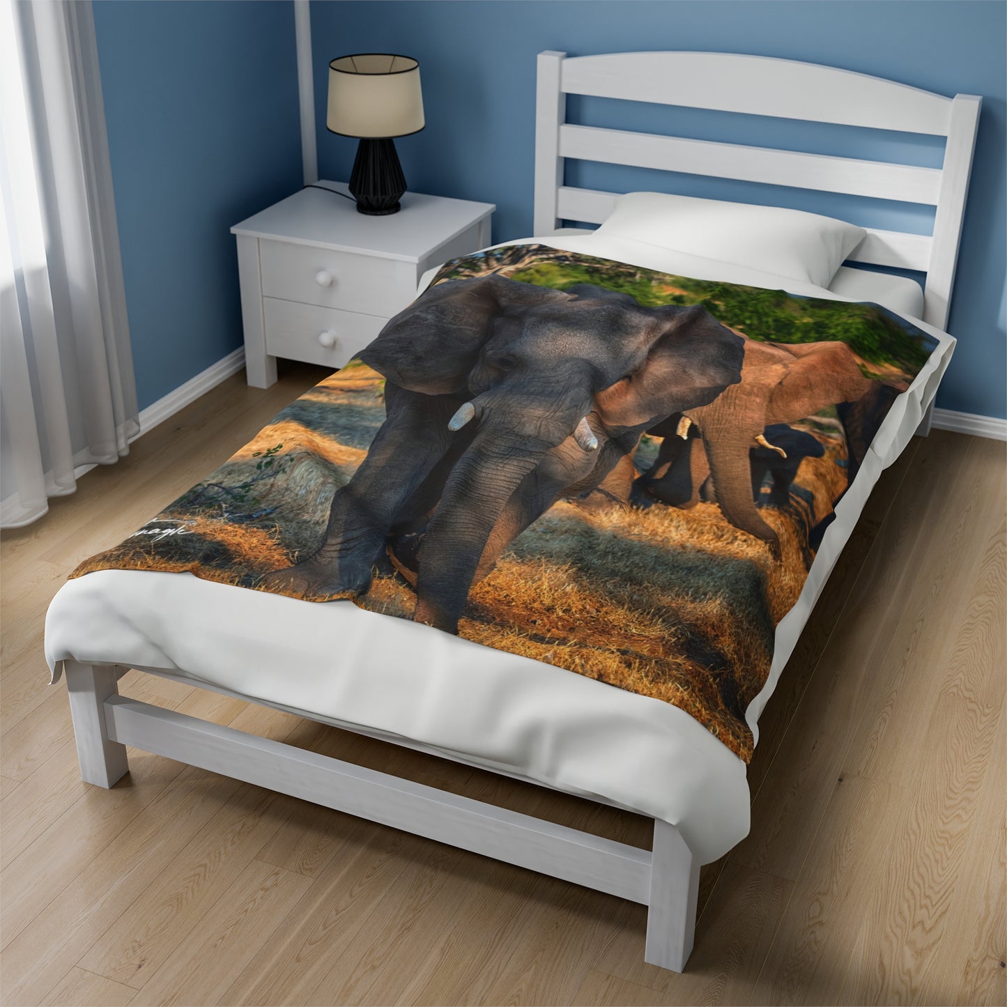 Velveteen Plush Blanket with Elephant Herd Walking by Enjoy Nature