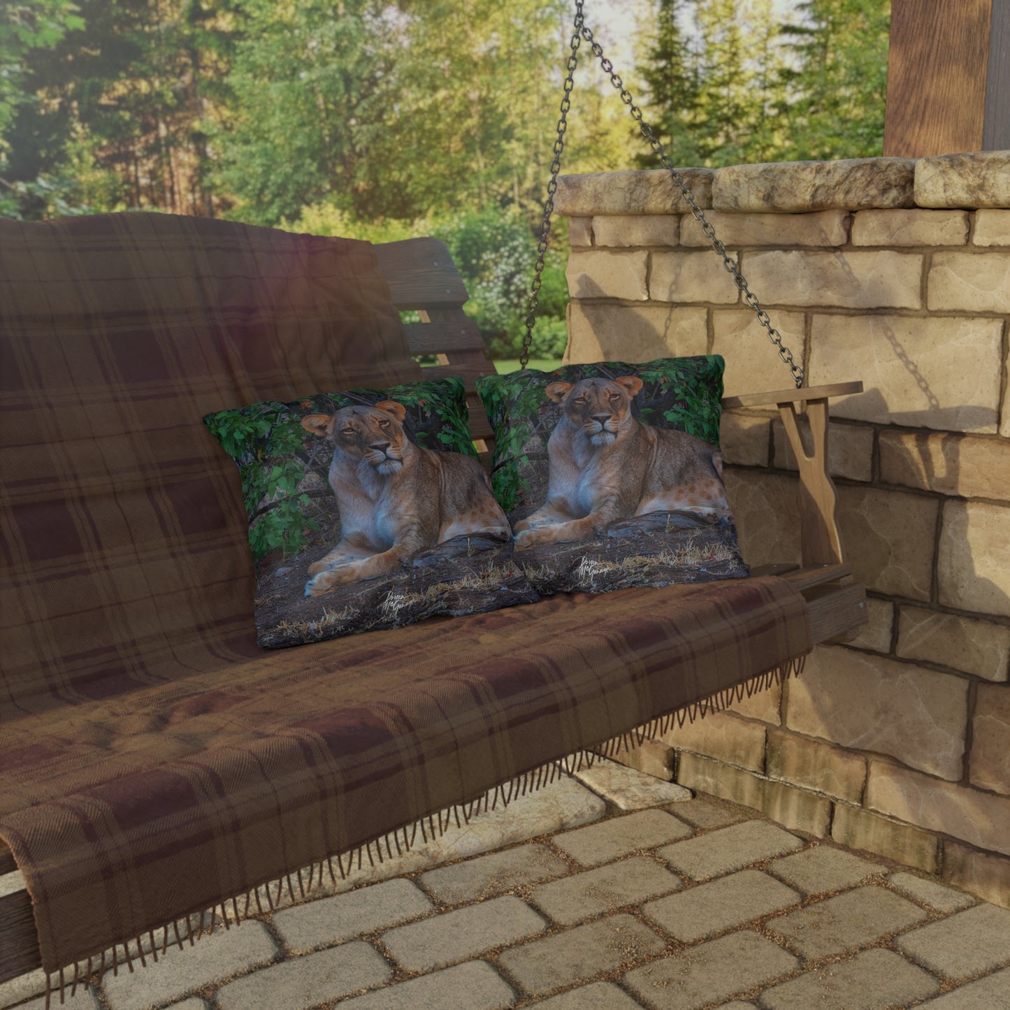 Enjoy Nature Outdoor Pillow with Dreaming About a Lioness – Artistic, Comfy, and Durable Decorative Accent