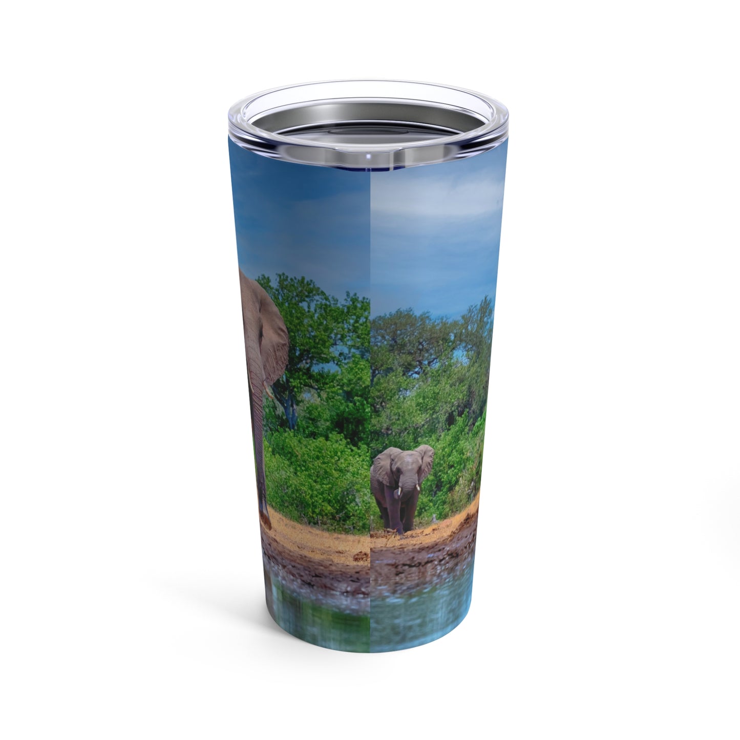 Enjoy Nature Elephant Family at Watering Hole 20 oz Travel Tumbler