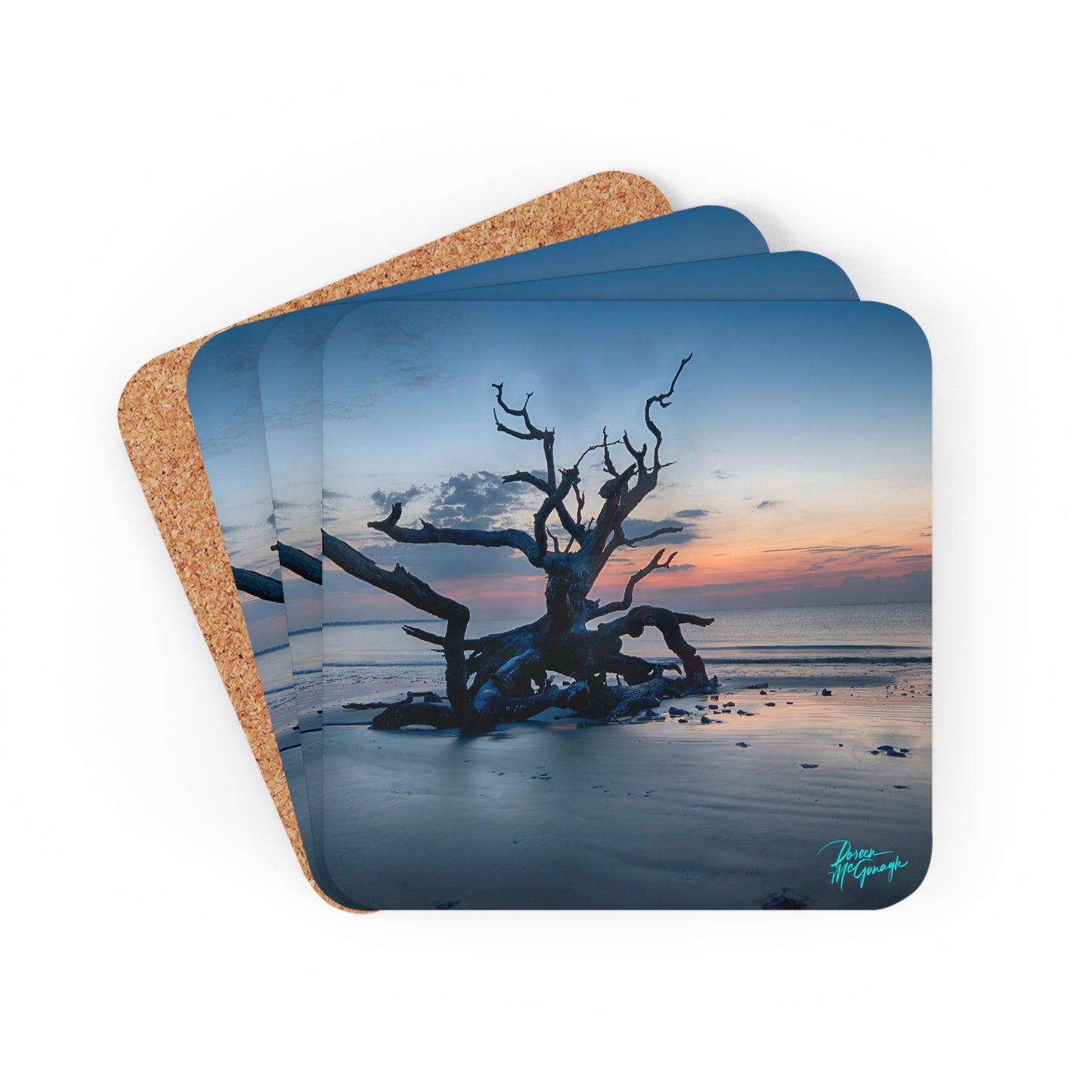 Sunrise on Jekyll Island Corkwood Coaster Set