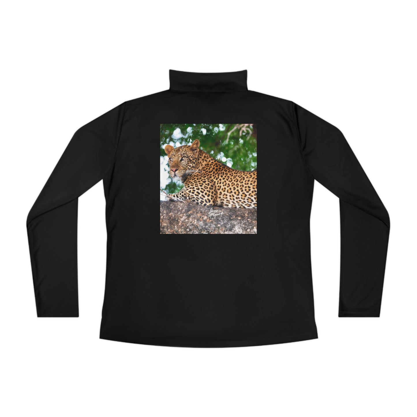 Ladies Quarter-Zip Pullover with Fine Art Image of Leopard in Tree by Enjoy Nature