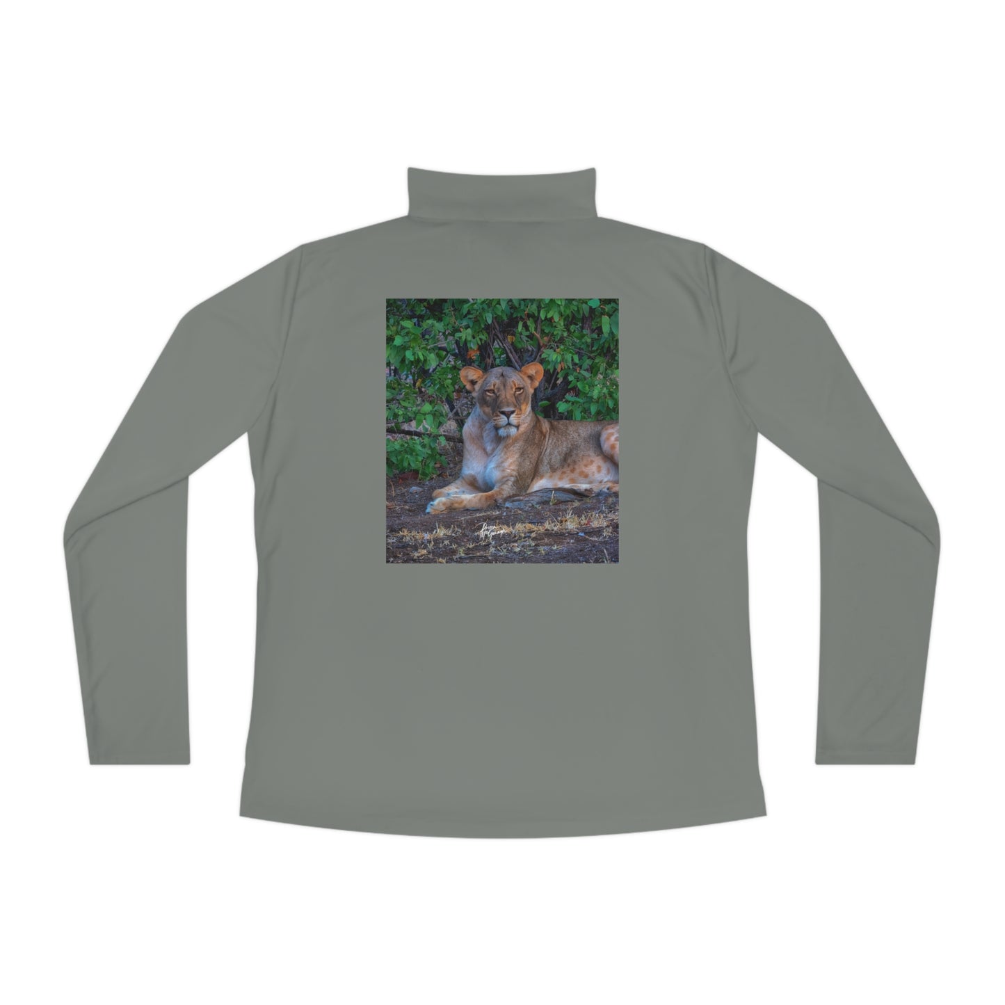 Ladies Quarter-Zip Pullover with Fine Art Image of Dreaming About a Lioness by Enjoy Nature