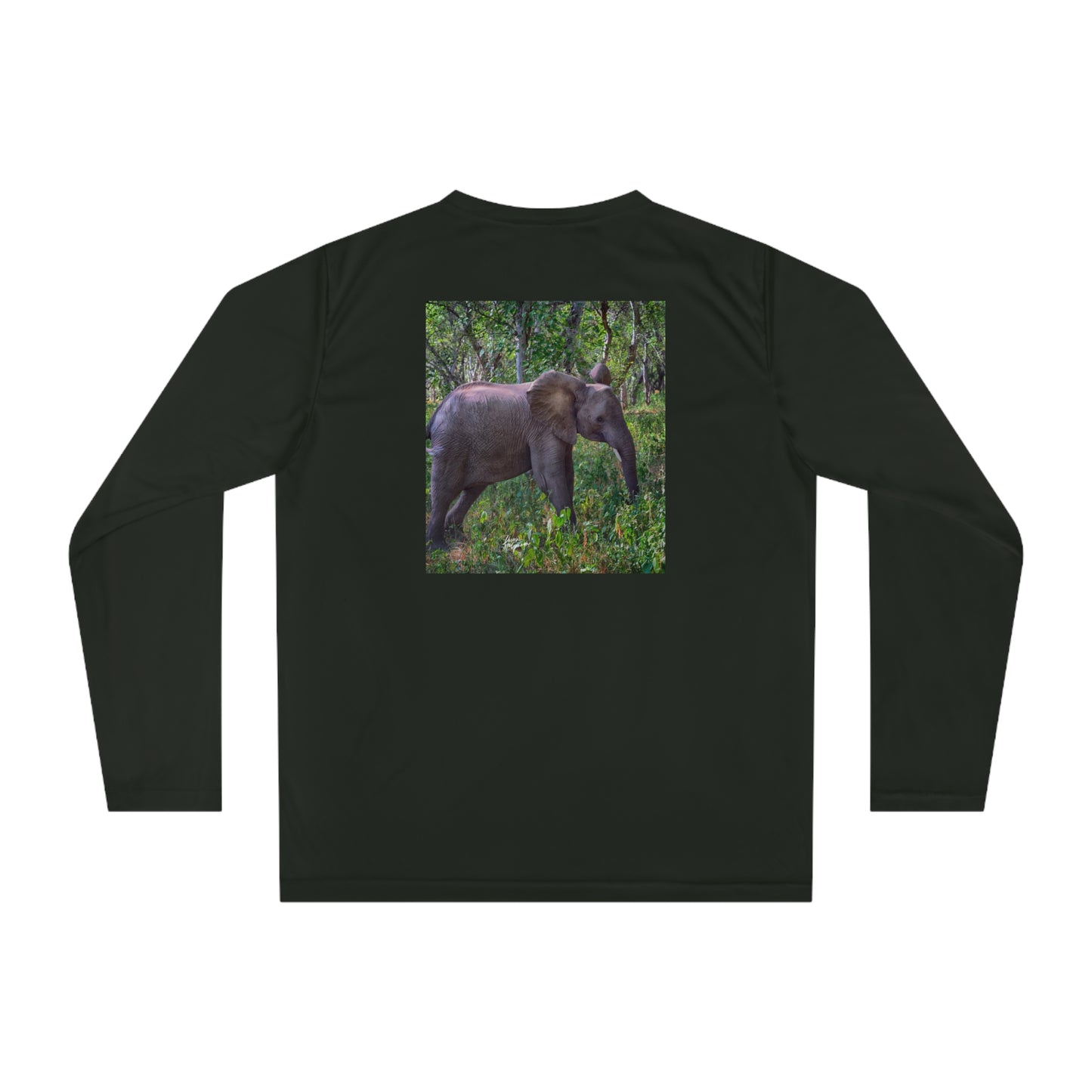 Unisex Long Sleeve Performance Tee - "Elephant Baby in Forest" by Enjoy Nature