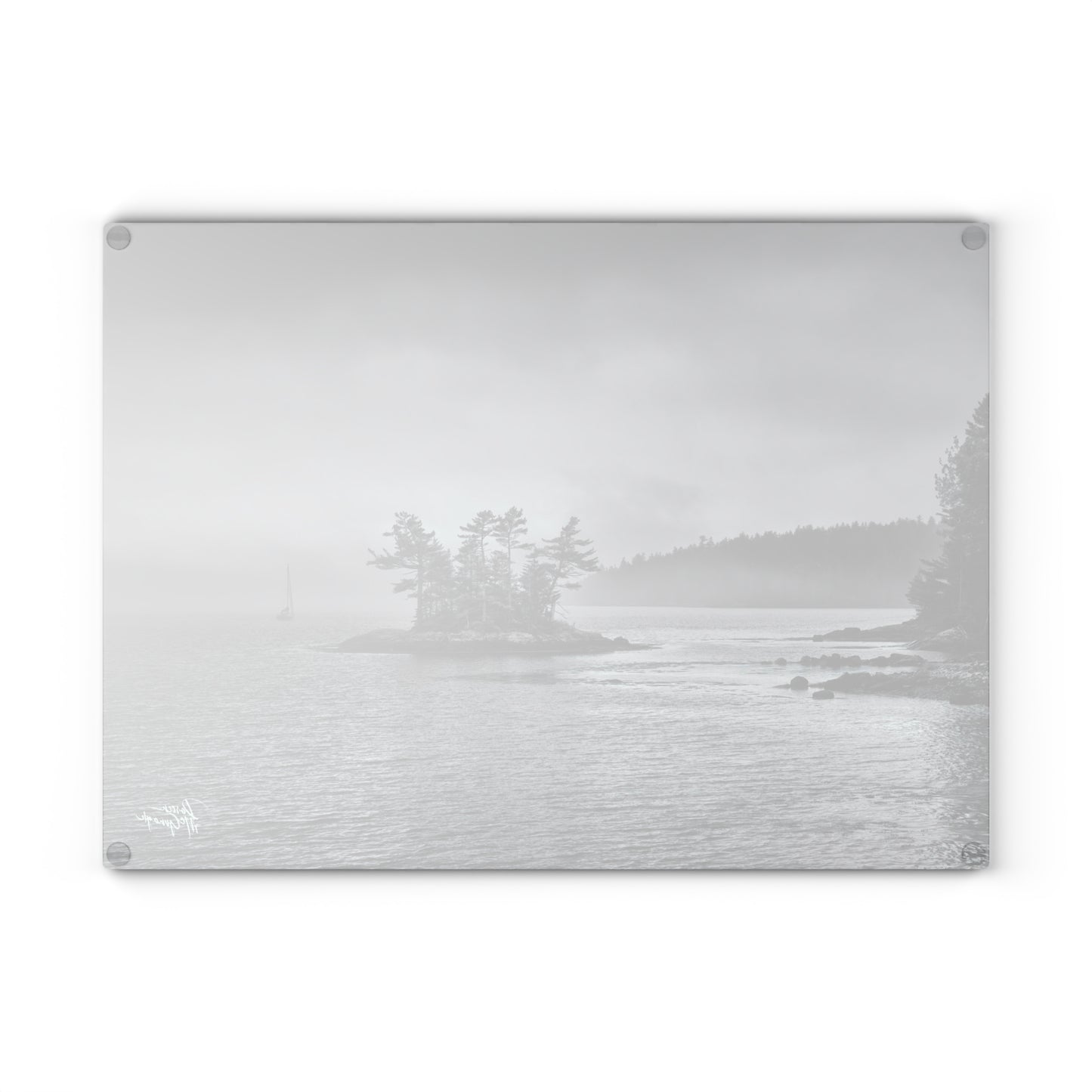 Glass cutting board designs, cheese & charcuterie board, landscape design glass cutting board, cutting board, Maine Misty Morning