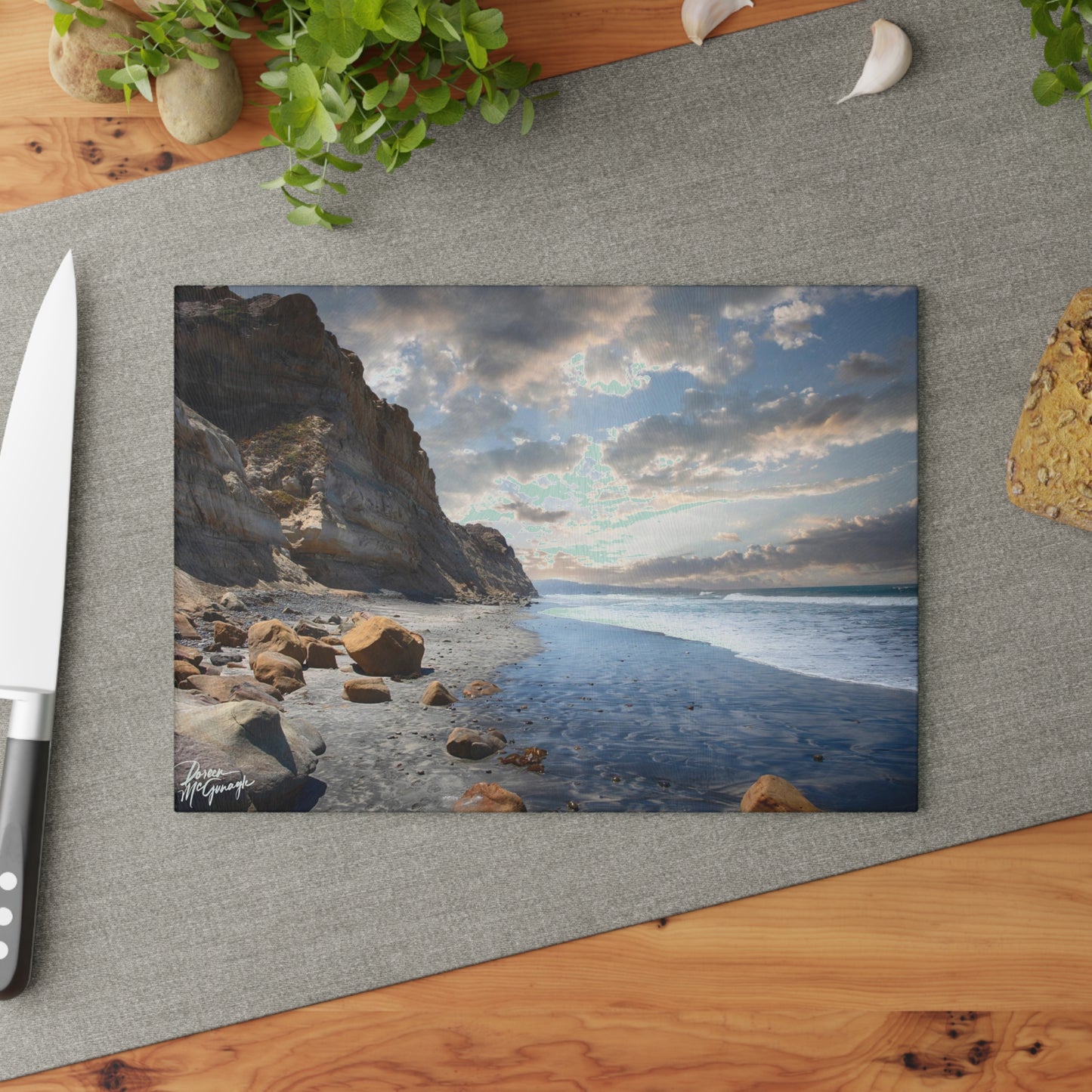 Artistic Lagoon Serenity Glass Cutting Board with Nature-Inspired Design