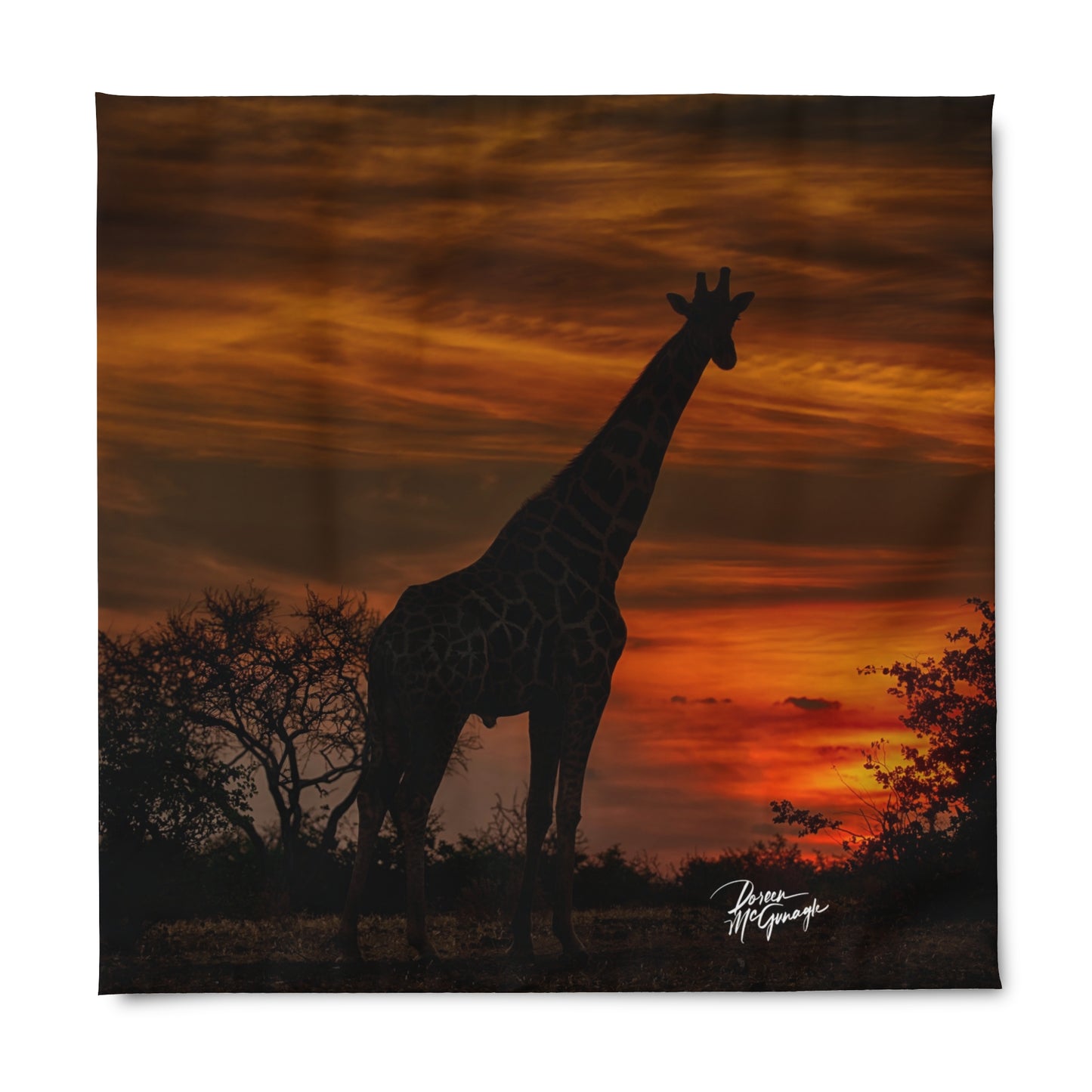 Enjoy Nature Forest Giraffe Silhouette at Sunset Duvet Cover