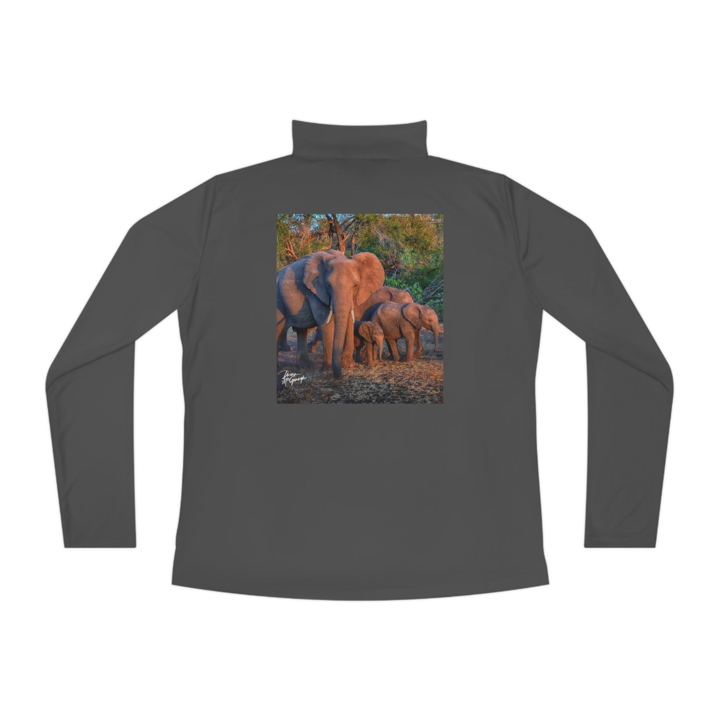 Ladies Quarter-Zip Pullover with Fine Art Image of Elephant Family by Enjoy Nature