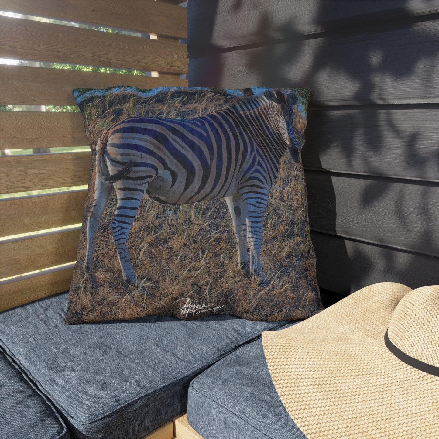 Enjoy Nature Outdoor Pillow with Baby Zebra – Artistic, Comfy, and Durable Decorative Accent