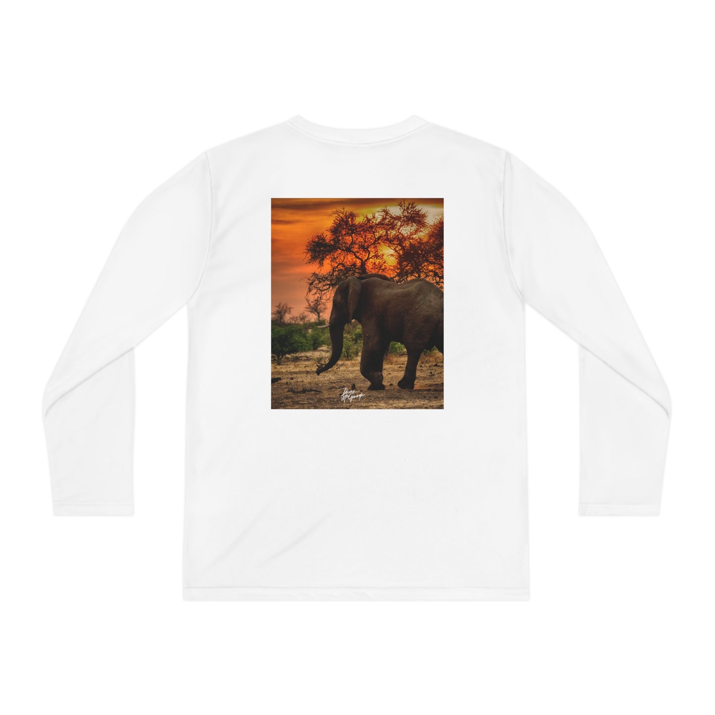 Youth Competitor Long Sleeve Tee with Spirited Elephant at Sunset by Enjoy Nature