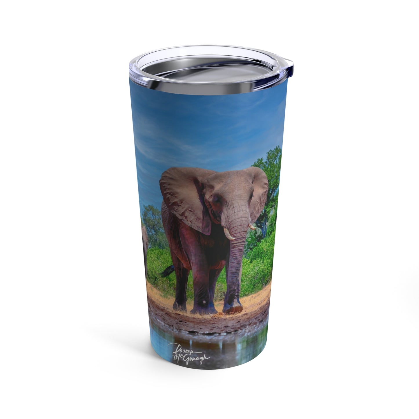 Enjoy Nature Elephant Family at Watering Hole 20 oz Travel Tumbler