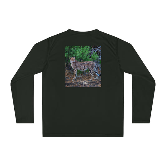 Unisex Long Sleeve Performance Tee - "Cheetah Stand" by Enjoy Nature