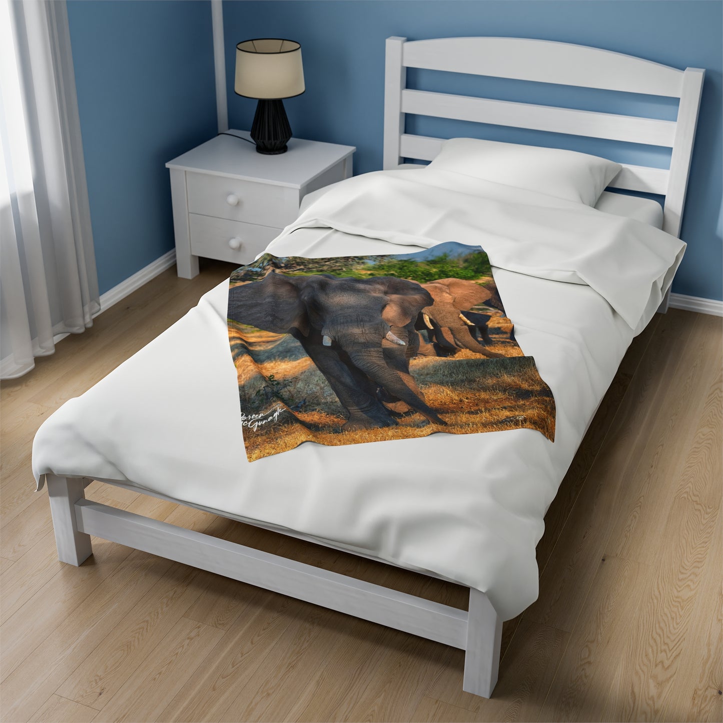 Velveteen Plush Blanket with Elephant Herd Walking by Enjoy Nature