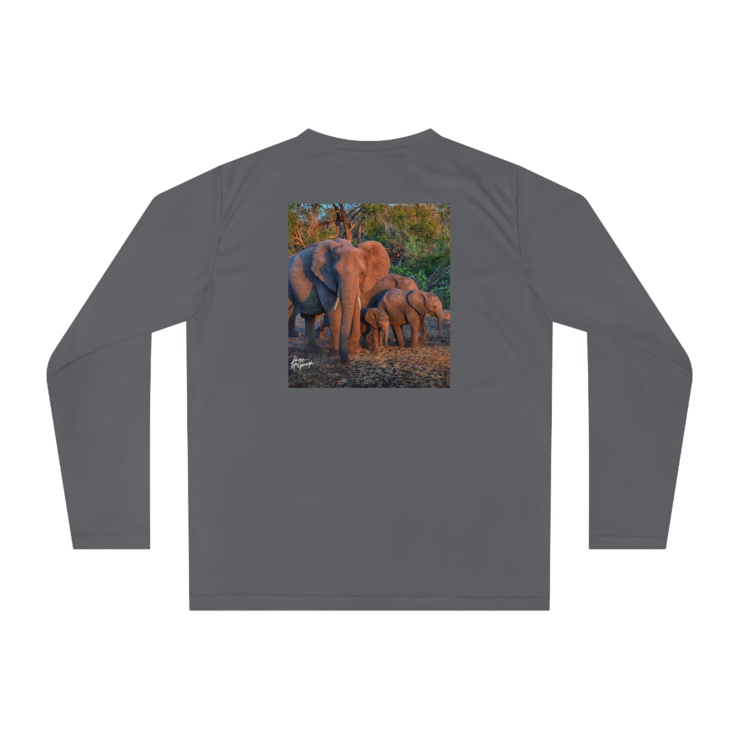 Unisex Long Sleeve Performance Tee - "Elephant Family" by Enjoy Nature