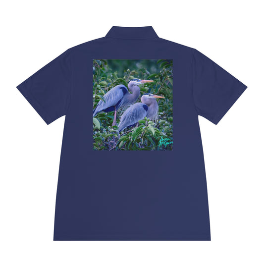 Mens polo shirts Blue Heron Breeding Pair, performance shirt, plus sizes