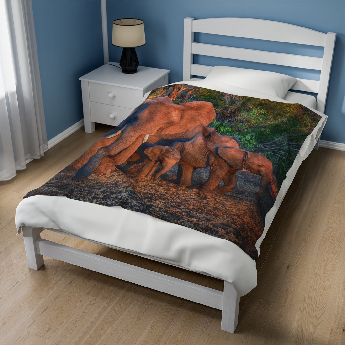 Velveteen Plush Blanket with Family of Elephants Walking by Enjoy Nature