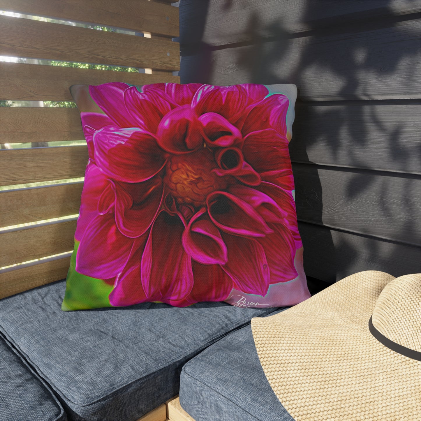 Enjoy Nature Outdoor Pillow with Dahlia Bloom – Artistic, Comfy, and Durable Decorative Accent