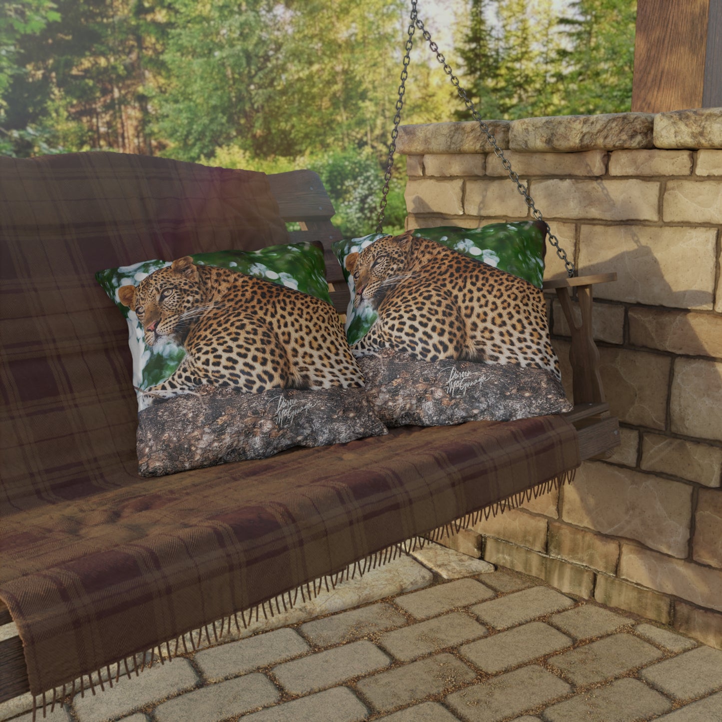 Enjoy Nature Outdoor Pillow with Leopard in Tree – Artistic, Comfy, and Durable Decorative Accent