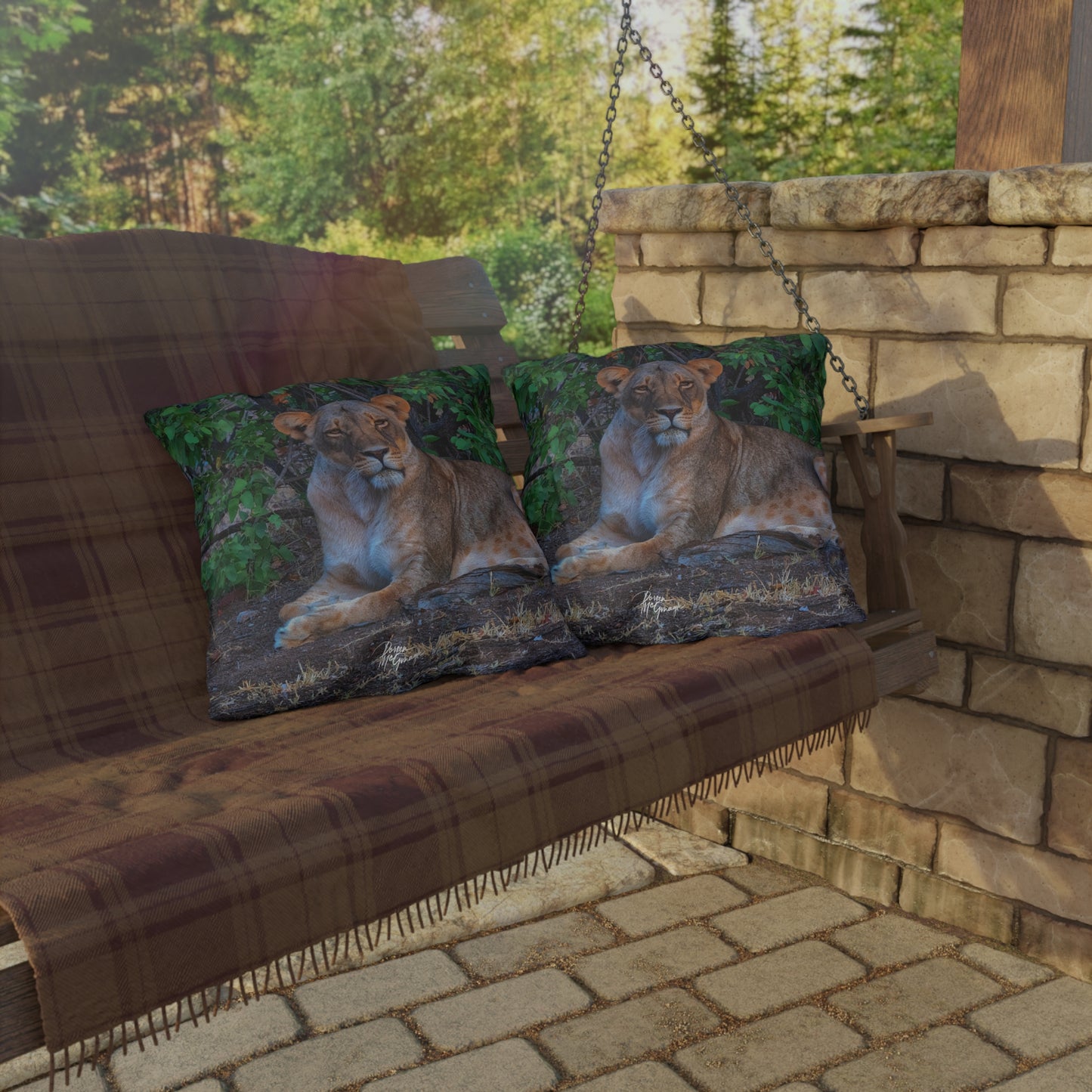 Enjoy Nature Outdoor Pillow with Dreaming About a Lioness – Artistic, Comfy, and Durable Decorative Accent