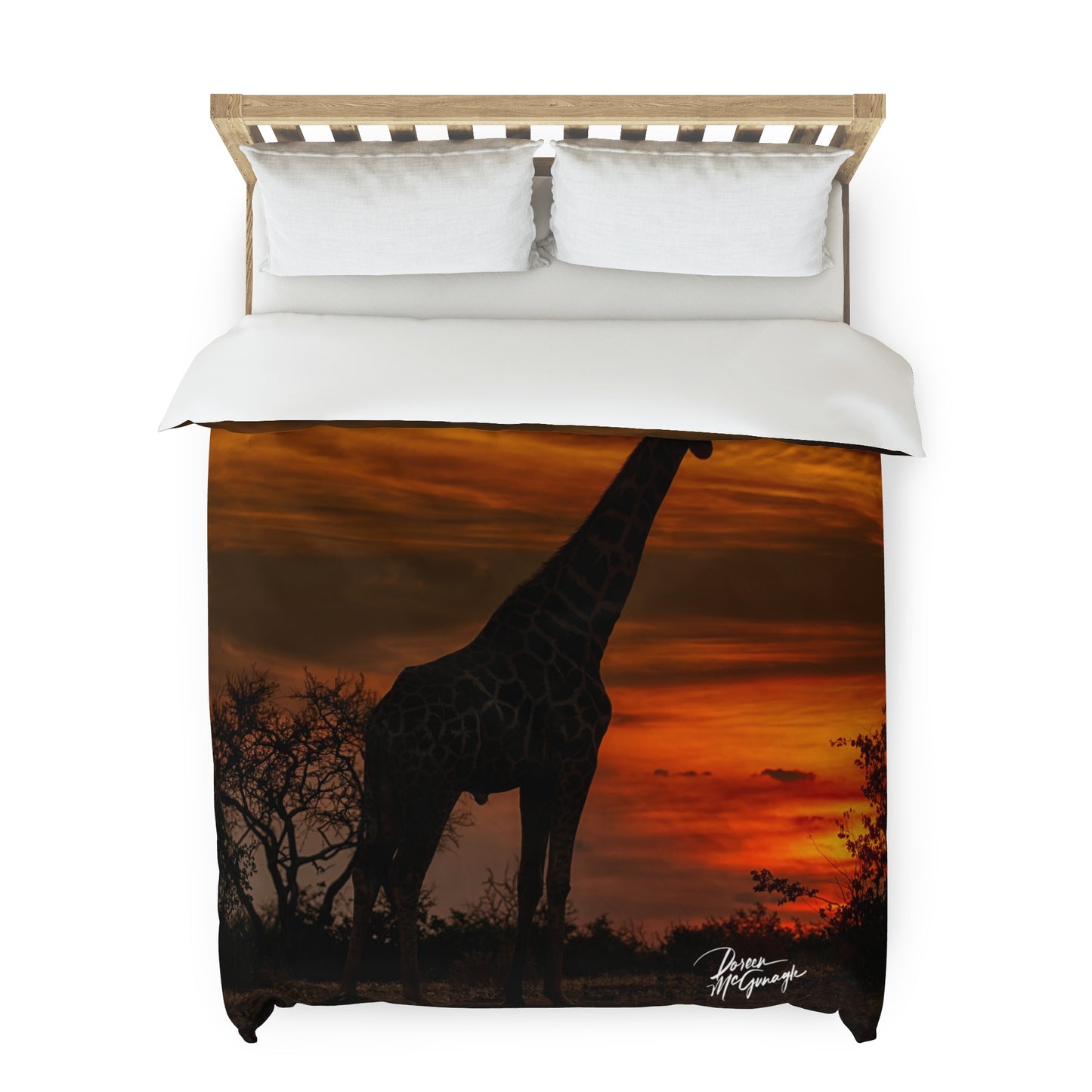 Enjoy Nature Forest Giraffe Silhouette at Sunset Duvet Cover