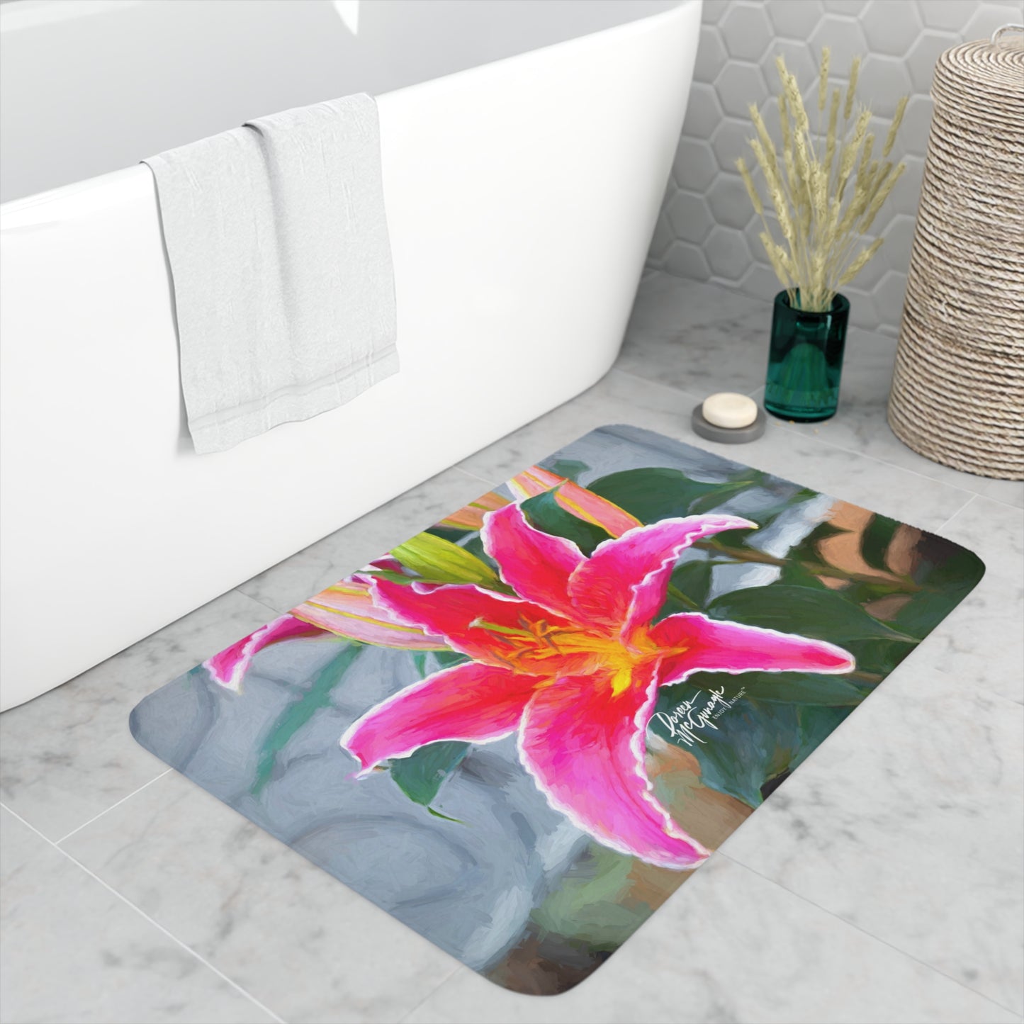 Pink Lily Memory Foam Bath Mat from Enjoy Nature