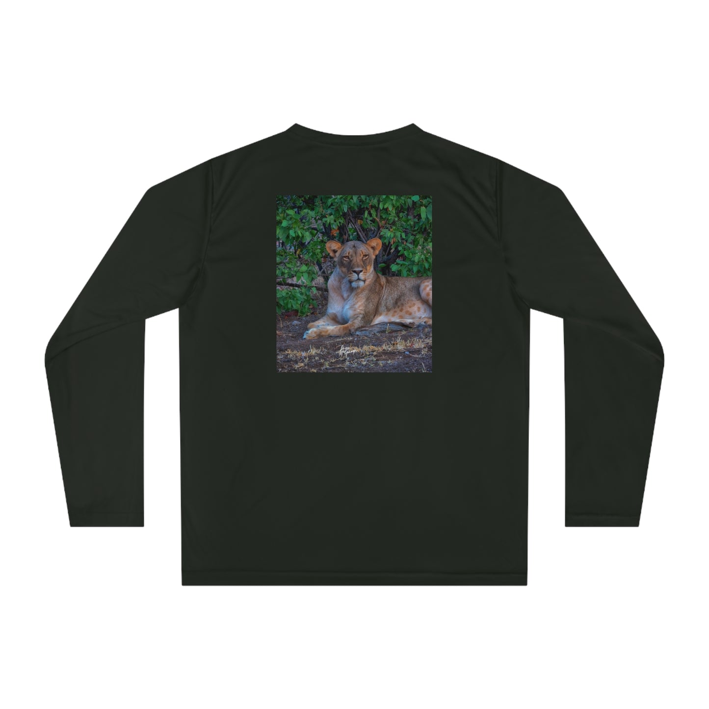 Unisex Long Sleeve Performance Tee - "Dreaming About a Lioness" by Enjoy Nature