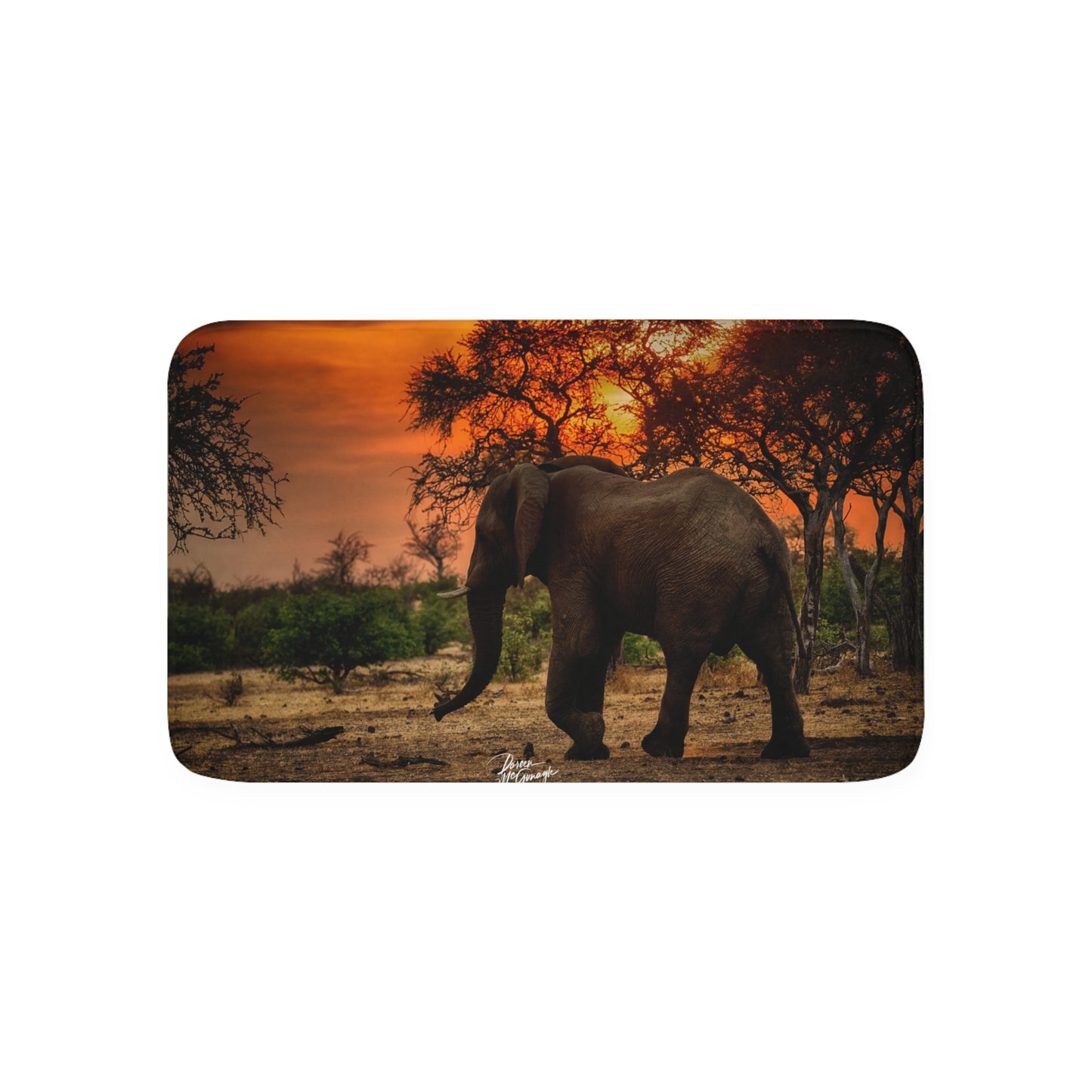 Spirited Elephant Silhouette at Sunset Memory Foam Bath Mat from Enjoy Nature