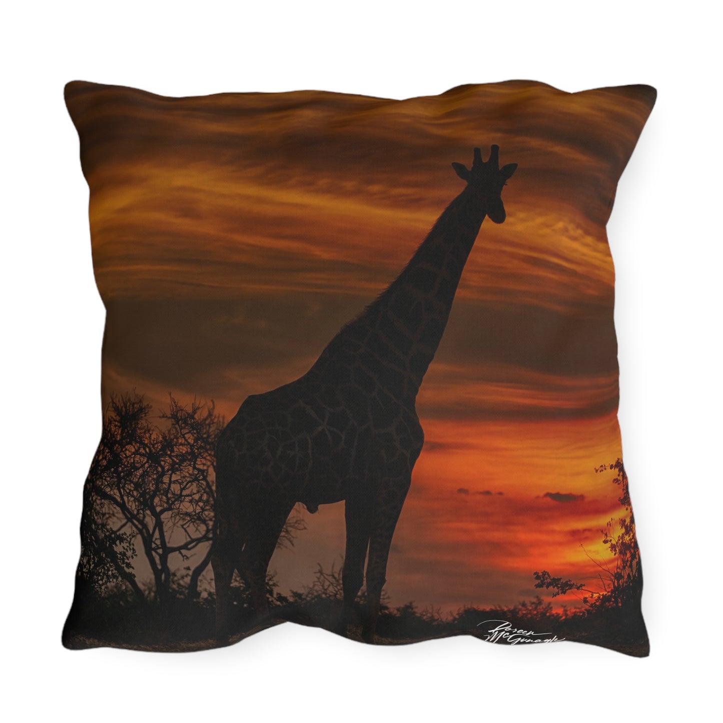 Enjoy Nature Outdoor Pillow with Giraffe Silhouette at Sunset – Artistic, Comfy, and Durable Decorative Accent