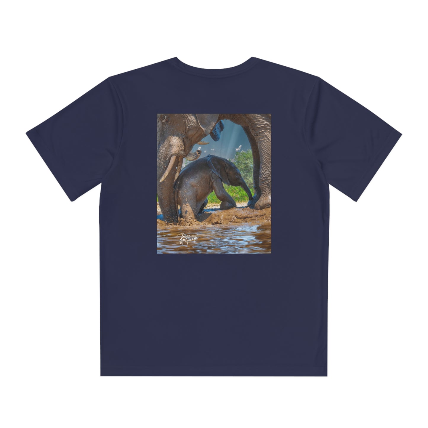 Youth Competitor Tee with Fine Art Image Elephant Baby with Mom's Gentle Touch by Enjoy Nature