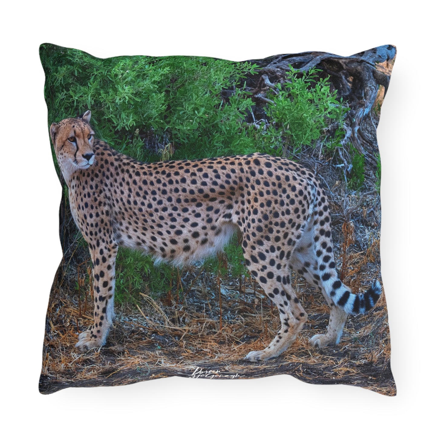 Enjoy Nature Outdoor Pillow with Cheetah Stand – Artistic, Comfy, and Durable Decorative Accent