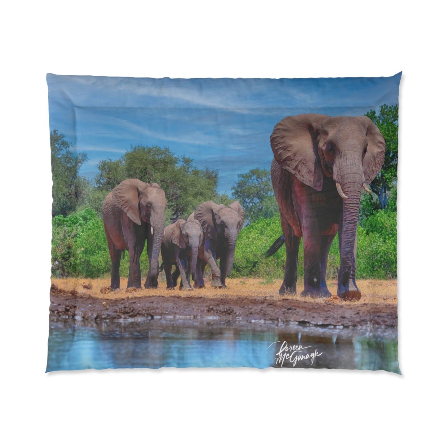 Elephant Family at Water Hole Comforter by Enjoy Nature