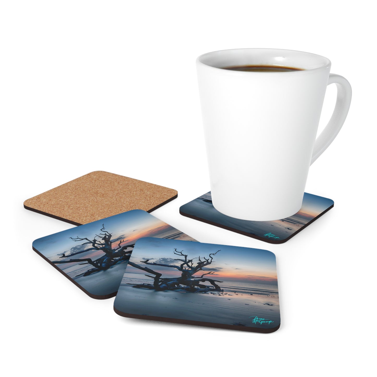 Sunrise on Jekyll Island Corkwood Coaster Set