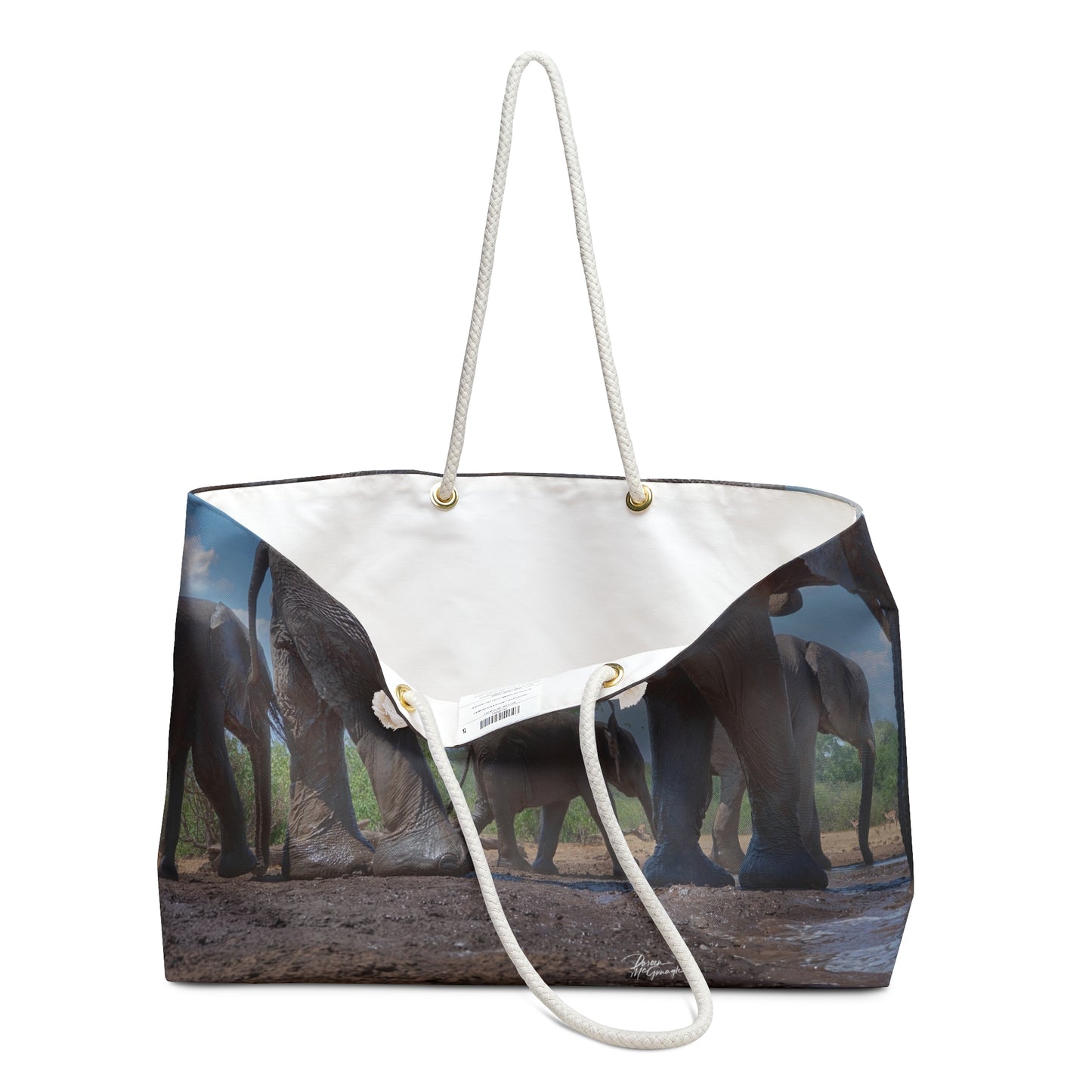 Weekender Tote Bag: Baby Elephant Walk with Mom by Enjoy Nature